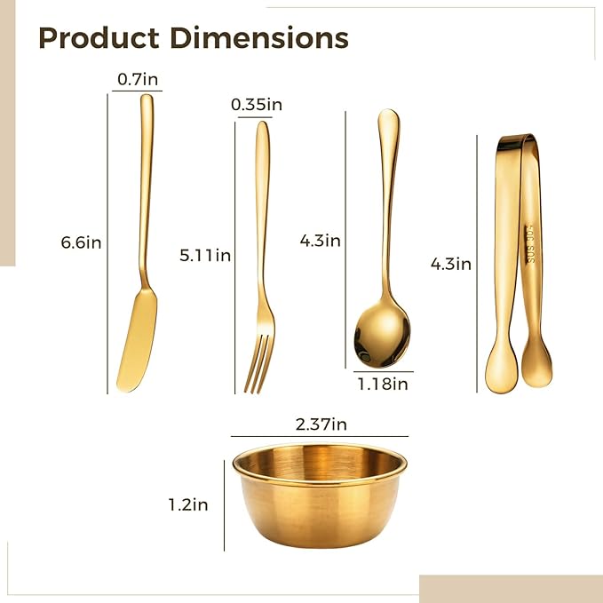 Elegant 20-Piece Charcuterie Serving Set with Gold-Plated Stainless Steel Flatware, Includes Forks, Spoons, Butter Knives, Clips, Bowls