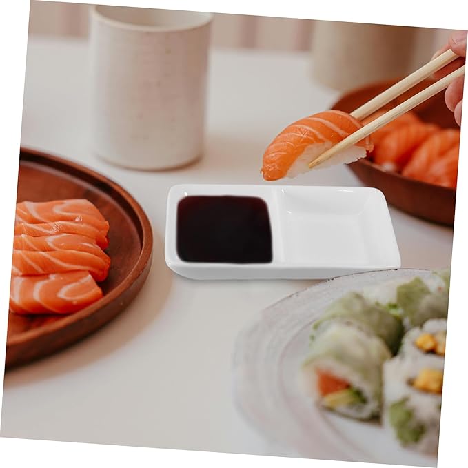 5-Inch Pure White Ceramic Appetizer Serving Tray Divided Sauce Dishes for Snacks Soy Sauce Dish for Dipping and Spice 2-Compartment Design