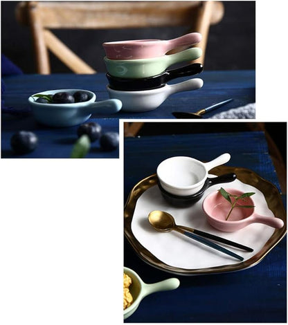 Ceramic Sauce Dish with Handle Seasoning Dish Sushi Soy Dipping Bowl Appetizer Plates for Wedding Home Party 40ML-Black