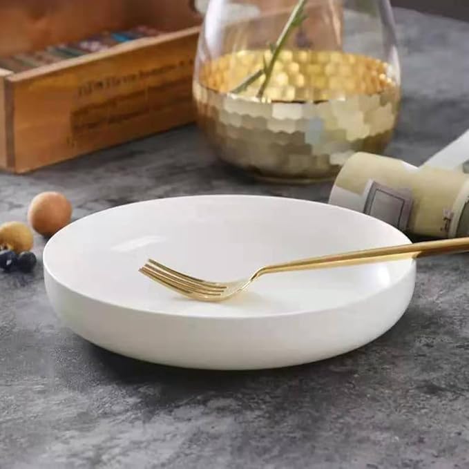 Toyvian Ceramic Dinner Plate Steamed Fish Plate White Glossy Shallow Serving Dish Household Western Food Side for Appetizer and Salad 21cm