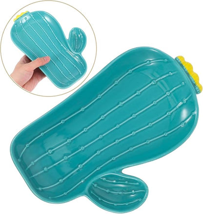PRETYZOOM Multi-functional Cactus Plate Cute Ceramic Serving Dish for Fruit Snacks and Appetizers for Creative Dining and Home Decor
