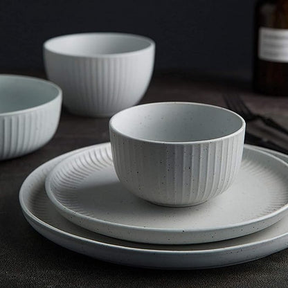 Dinnerware Set Dinner Party Tableware Service Set Creativity Porcelain Dinnerware Sets, White Vintage Matte Cereals Bowls and Steak Plates Sets | Ceramics Dinner Combination Set