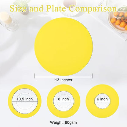 SHACOS 100 pcs Round Paper Placemats Disposable 13 inch Colored Paper Decorative Place Mats for Wedding Birthday Party Bridal Baby Shower Events Table Decoration, Yellow