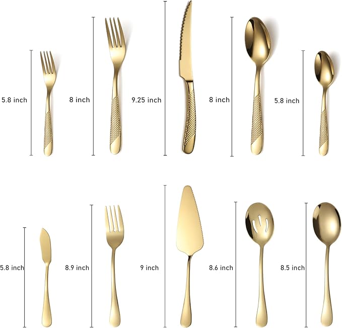 45-Piece Silverware Set Stainless Steel Flatware Set with Serving Utensils Hammered Flatware Set for 8 Cutlery Utensil Set for Home Kitchen Restaurant