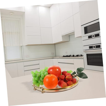 ABOOFAN Round Dual-Handle Serving Tray Vintage Decorative Fruit Plate for Home Kitchen Accessory for Tea Cups Snacks and Jewelry Organization