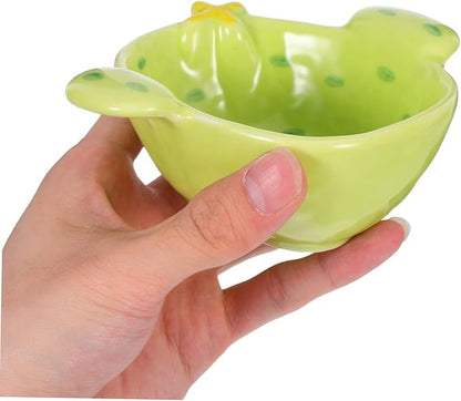 Cute Cactus Ceramic Dipping Sauce Dish Small Cartoon Plate for Appetizers Food-Grade Matte Finish for Boys and Girls and Parties