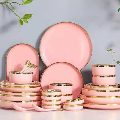 Dinnerware Sets Gilt Rim White Porcelain Set Kitchen Plate Ceramic Tableware Food Dishes Rice Salad Noodles Bowl Mug Cutlery,B