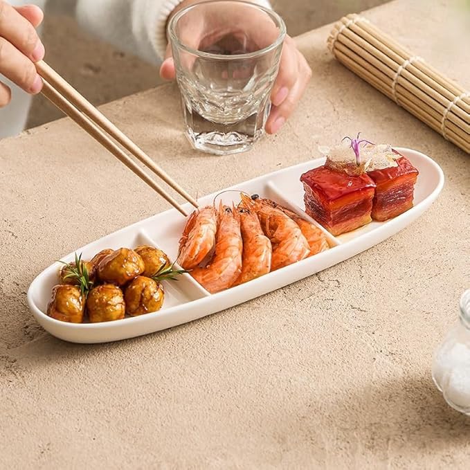 Appetizer Plates Ceramic Grid Plate Vegetable Plate Sushi Plate Snack Dessert Dessert Plate Three Grid Seasoning Plate Cheap Plates