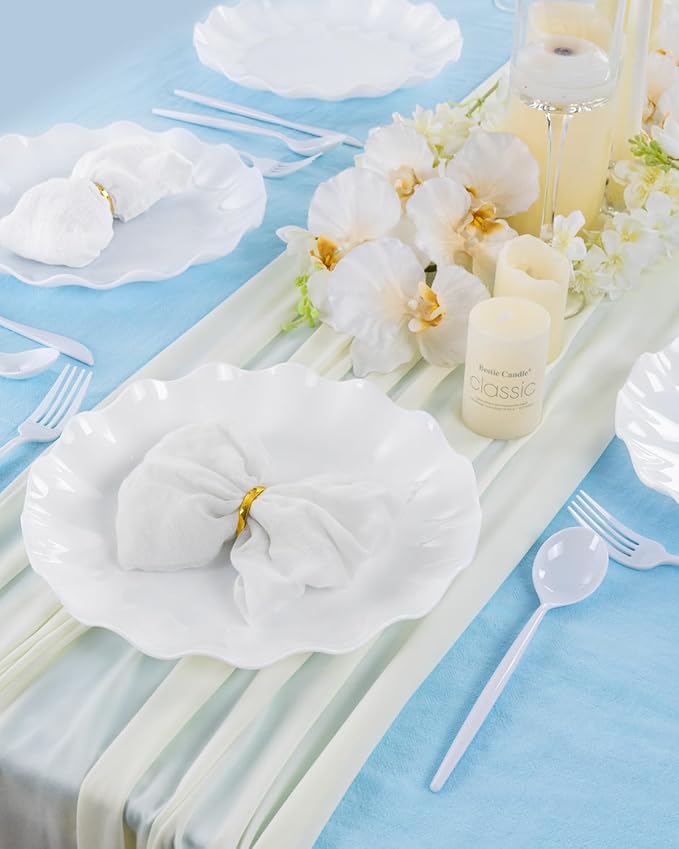 LIYH 20 Pcs Scalloped Plastic Plates Reusable 10 In - White Scalloped Plastic Dinner Plates Camping Unbreakable Outside Plate Dishwasher Safe for Wedding Valentine Party Birthday Picnic - BPA Free