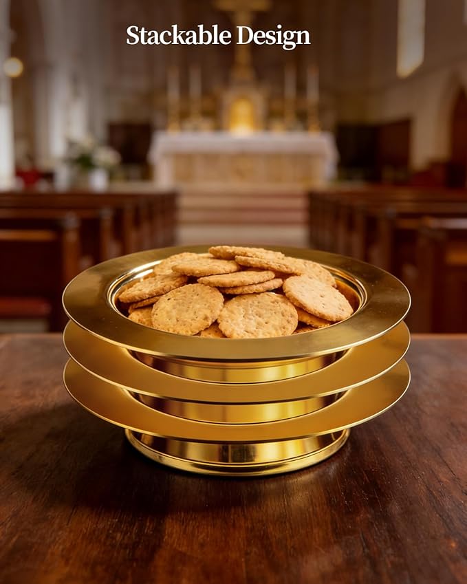 1PC Holy Communion Tray for Churches with Lid, Stainless Steel Communion Bread Tray Plates Polished Church Supplies Ware,Gold