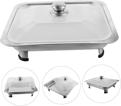 Stainless Steel Buffet Serving Tray Rectangular Canteen Dish with Cover Lightweight Four Leg Design for Easy Handling for Catering and Parties