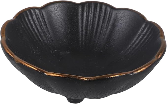 Cabilock 3pcs Black Ceramic Seasoning Dipping Dish Rim Small Plate for Sauces Appetizers and Snacks for Home Restaurants and Catering