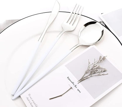 40 Pcs Silverware Set With Teaspoon For 10, Food Grade Stainless Steel Utensils Tableware Set, Elegant & Simple Flatware Serving Set Include Knife Fork Spoon, Mirror (White Silver)
