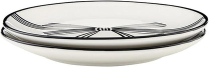Santa Barbara Design Studio 4-Piece Appetizer Plates Set Black Rim Stamped Ceramic Dessert Plates, 5.25" Diameter, Black Bow