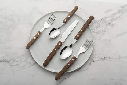 ANNOVA 20 Piece Silverware Set, Service for 4, Stainless Steel Retro/Rivet Walnut Wood Tableware Kitchen Flatware Set Utensils, Includes Dinner Knives, Forks, Spoons, Salad Forks & Dessert Spoons