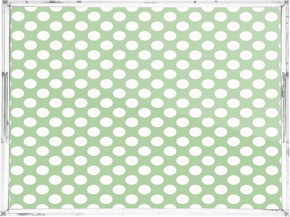 Serving Tray with Handles Clear Acrylic Tray 12x16 Inch Decorative Rectangular Tray Organizer for Ottoman Coffee Table Bathroom Polka Dots Green