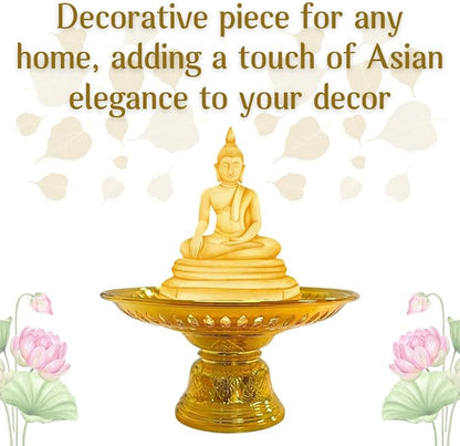 Decorative Pedestal Tray 5 Inch – Traditional Thai Offering Tray with Flora Design for Home, Temple, or Spa Display (Gold,12cm)