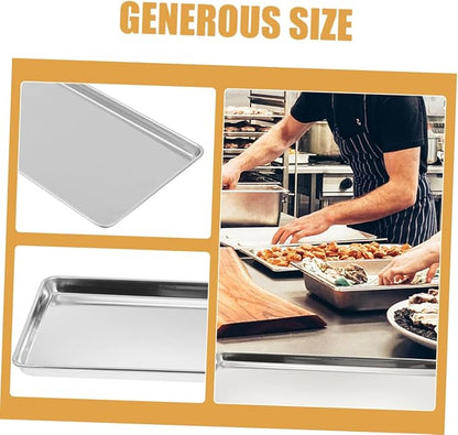 Cabilock Stainless Steel Serving Tray Set Rectangular Food Snack Plates for Home Restaurant and Party Use Unbreakable Design 2-Piece Kitchen Tray for Entertaining