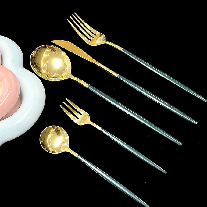 Gugrida 30 Pic Stainless Steel Flatware Sets, Kitchen Utensil Set Service for 6, Tableware sets Include Knife Fork Spoon Dishwasher for SafeService (Pink Gold, 30 Piece)