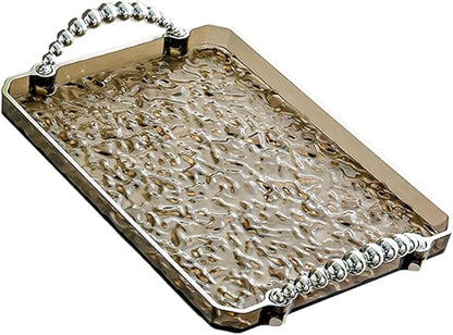 Yajuyi Rectangular Tray for Serving and Organizing Jewelry, Fruit, and More in Living Room, Gray Silver Edge