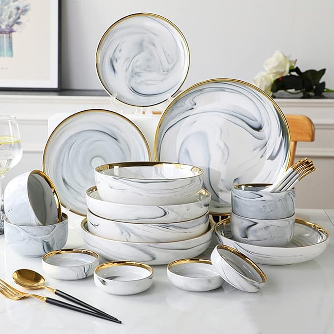 Ceramic Dinnerware Set 26 Piece Dinner Plate Sets Service for 6 Penh Tableware Plates Ceramic Dish Set Ideal As A Gift for Your Family