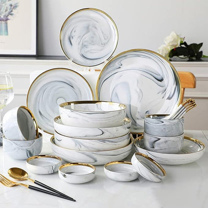 Ceramic Dinnerware Set 26 Piece Dinner Plate Sets Service for 6 Penh Tableware Plates Ceramic Dish Set Ideal As A Gift for Your Family