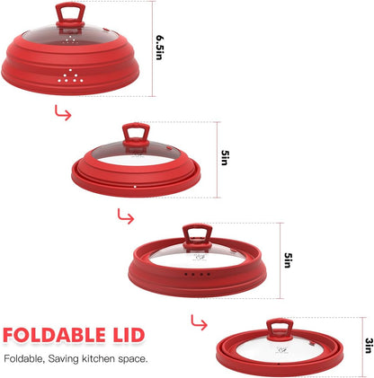 Microwave Splatter Cover Vented Glass Splatter Guard Lid with Collapsible Silicone for Food as Pot Cover 11.8 inch Large Plate for 6 7 8 9 10 11 inch Plate Bowl