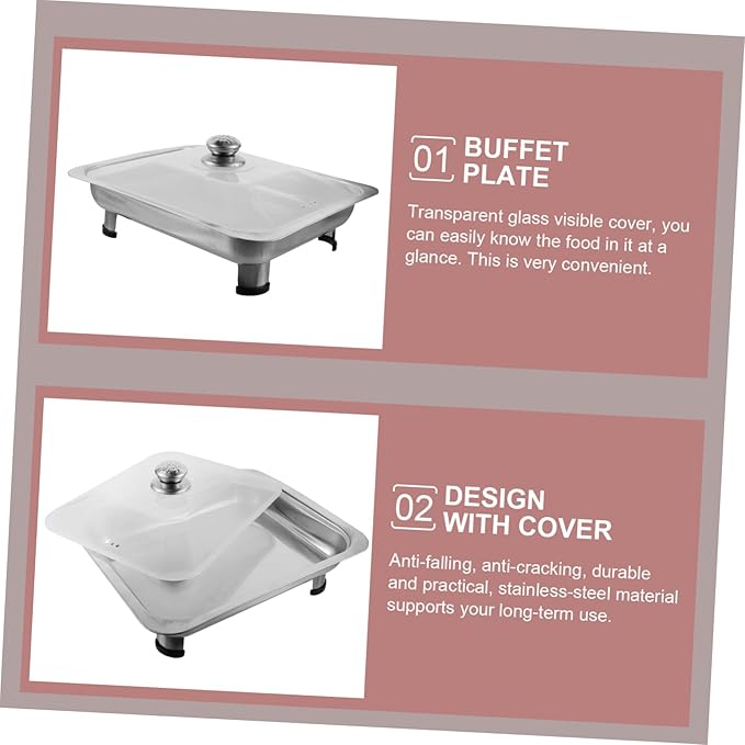 Stainless Steel Buffet Serving Tray Rectangular Canteen Dish with Cover Lightweight Four Leg Design for Easy Handling for Catering and Parties