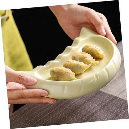 Luxshiny Ceramic Dumpling Shaped Plate Cute Japanese Sushi Platter for Appetizers Snacks and Desserts Versatile Ceramic Dish for Family Gatherings and Restaurant Tableware