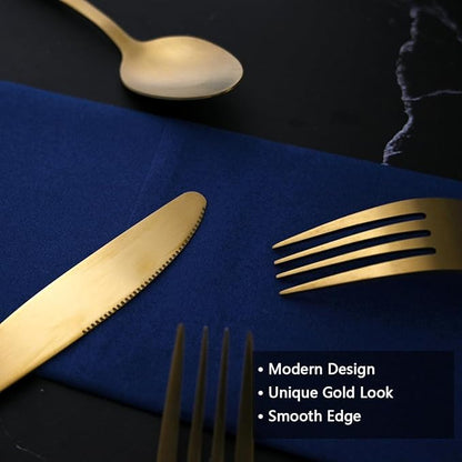 40-Piece Matte Gold Silverware Set for 8, 18/0 Brushed Finish Stainless Steel Utensils Set, Dishwasher Safe Modern Flatware Set for Daily Home Restaurant Party Event Serving For 8
