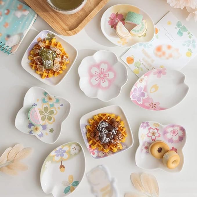 HEXEH Salad Plate Ceramic Plum Blossom Sauce Dish Sushi Dipping Dishes Appetizer Plates Snack Dessert Porcelain Serving Dish Seasoning Dishes Set of 2 Plastic Plate
