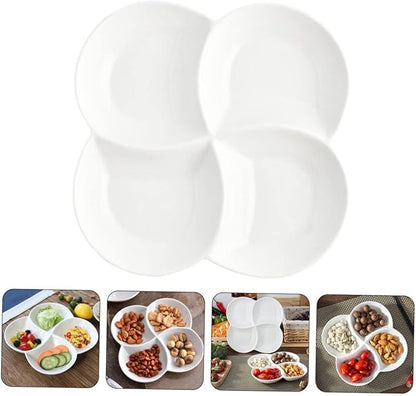 Ceramic 4-Compartment Food Serving Plate Divided Snack Tray for Appetizers Sturdy Porcelain Meal Tray for Parties and Entertaining
