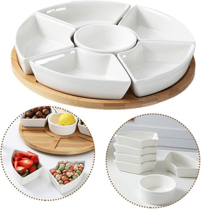 PRETYZOOM 1Set Ceramic Divided Serving Tray with Multi-Compartment Food Dish for Fruits Snacks Appetizers and Desserts Large Capacity Plate for Home Dining and Entertaining