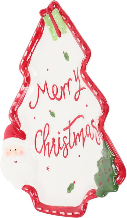 Cabilock Christmas Tree Ceramic Plate Hand-painted Santa Claus Dessert Dish for Condiments Snacks and for Festive Table Settings Medium