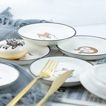 Funny Dogs Head and Butt Pattern Ceramic Sauce Dishes, Seasoning Dishes, Sushi Soy Dipping Bowls, Appetizer Plates, Dessert Plates, Little Cat Bird Feeding Bowls, Set of 6-Dogs-5 Inch