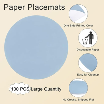 SHACOS 100 PCS Round Paper Placemats 13 inch Disposable Paper Place Mats for Dinner Wedding Birthday Party Festival Table Decoration Indoor Outdoor, Dusty Blue