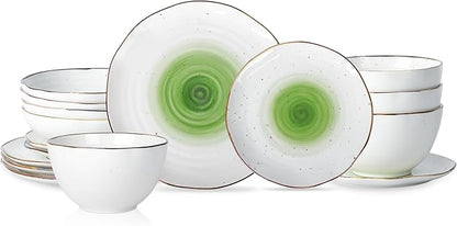 Christian Siriano Luma 16-Piece Dinnerware Set Porcelain, Green