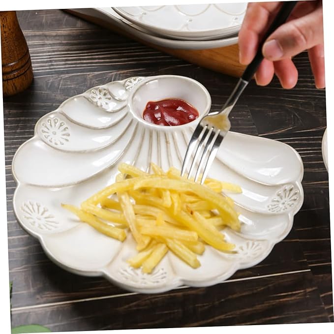GLEAVI Unique Shell Shape Plate Ceramic Food Serving Dish for Daily Use Kitchen Tableware Decor