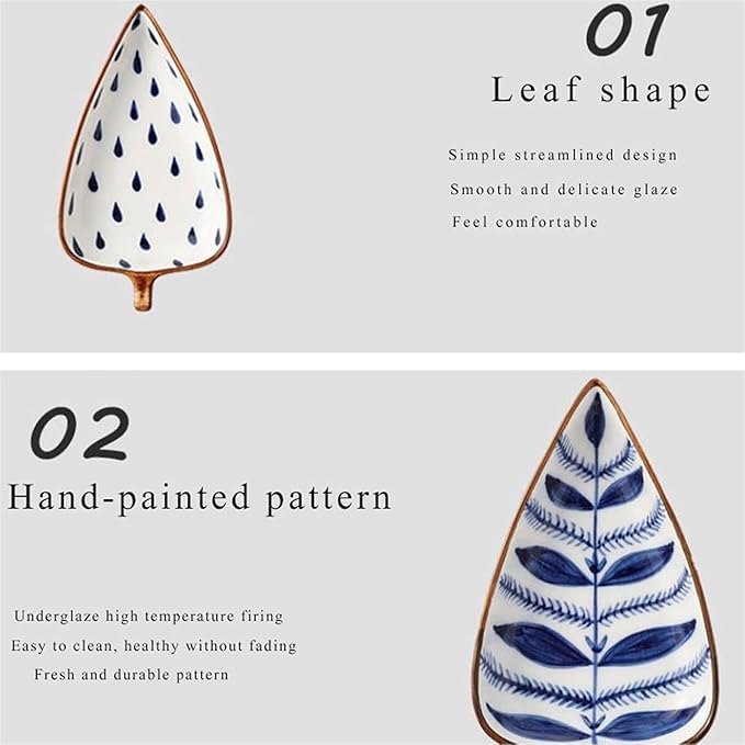 Condiment Tray Japanese Style Leaf Shape Ceramic Sauce Dishes 3.35 Inch Condiments Dish Dipping Plates Soy Sauce Vinegar Appetizer Dishes or Seasoning（with Tray） Dip Sets(D)