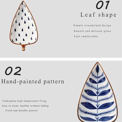 Condiment Tray Japanese Style Leaf Shape Ceramic Sauce Dishes 3.35 Inch Condiments Dish Dipping Plates Soy Sauce Vinegar Appetizer Dishes or Seasoning（with Tray） Dip Sets(D)