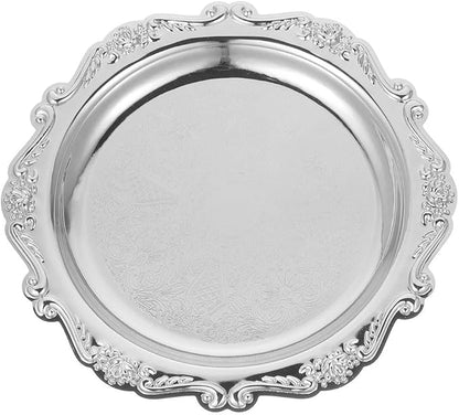 Vintage Decorative Serving Tray - Small Metal Jewelry Dish - 6-inch Metal Jewelry Display Tray - Ornate Snack Appetizer Platter - Round Party Food Display Plate - Vanity Tabletop Organizer