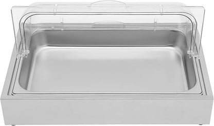 Ice Food Serving Display Tray, 6L/1.59Gal Cold Serving Trays for Parties Freestanding Ice Chilled Party Platter with Clear Roll Top Cover Buffet for Outdoor Buffets, Street Vendors