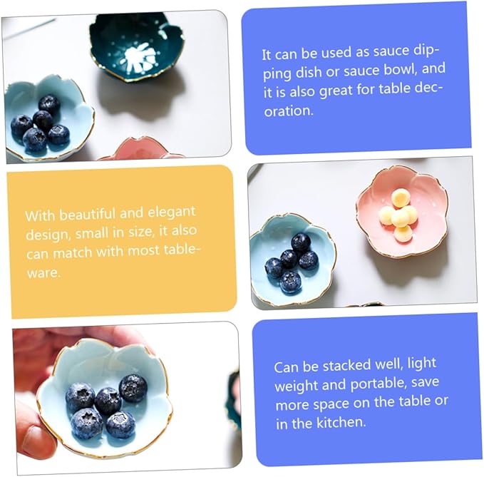 4pcs Ceramic Dipping Sauce Bowls Flower Design Appetizer Plates for Sauces Spices Condiments and Snacks Compact and Stackable Kitchen Essentials