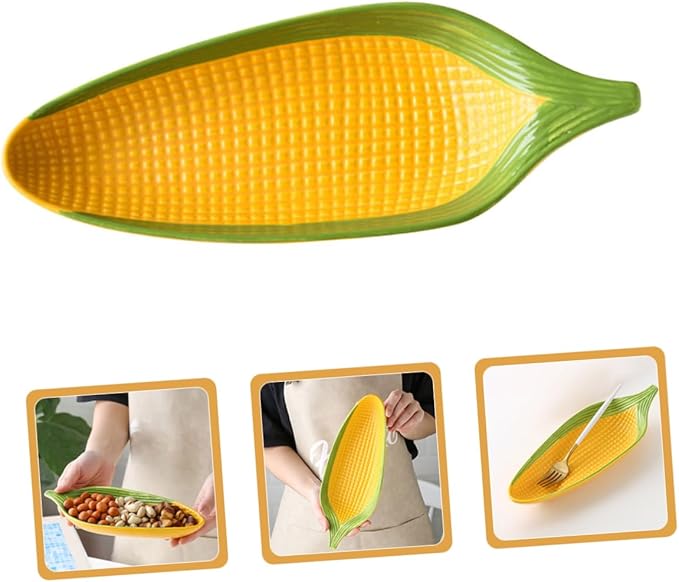 Mobestech Ceramic Corn Cob Dish Hand-painted Plates for Appetizers Desserts and Sushi Unique Dinnerware for Family Meals and Parties