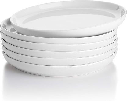 Sweese 7.4 Inch Porcelain Dessert Plates, Set of 6 - Stackable, Microwave Oven Safe - White