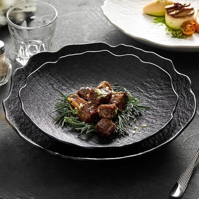 Modern Large Dinner Plates 9-inch Black And White Ceramic Household Japanese Soup Bowl Dinner Plate, Appetizer Dessert Serving Tableware Suitable For Kitchen Hotel Restaurant Stackable Dinner Plates