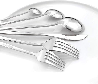 24Pcs Silver Mirror Silverware Flatware Set, 18/0 Stainless Steel Cutlery Set Utensils Kitchen Dinnerware Include Knife Fork Spoon and Teaspoon, Service for 4