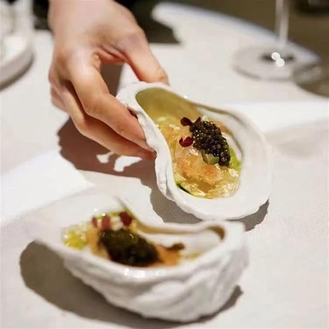 Sauce Dish Creative Oyster Shell Shape Ceramic Plate Upscale Restaurant Personalized Dessert Plate Dipping Bowl Appetizer Plate Snack Plate(B)