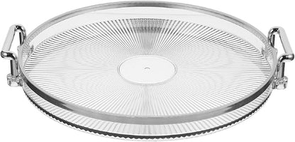 Decorative Tray with Silver Handle Round Serving Tray Coffee Table Clear Ottoman Countertop Organizer for Coffee Appetizer Breakfast Bathroom