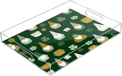 Serving Tray with Handles Clear Acrylic Tray 12x16 Inch Decorative Rectangular Tray Organizer for Ottoman Coffee Table Bathroom Green Clover Dwarf St